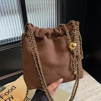 Популярная в этом году сумка женская осень ретро 2024 новая нишевая сумка-мессенджер с бриллиантовой цепочкой женская сумка-ведро чёрный