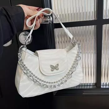 Популярная в этом году женская сумка 2024 года: новая легкая роскошная и нишевая серебряная сумка под мышками, высококачественная сумка через плечо с бабочкой