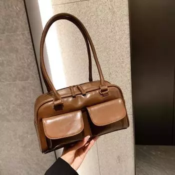 Популярная в этом году женская сумка 2024 года, новая легкая роскошная сумка через плечо с текстурой для поездок на работу и обратно, модная портативная женская сумка 27*10*15 чёрный