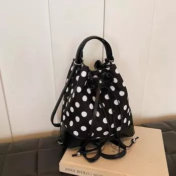 Популярная в этом году женская сумка в горошек 2024 года, новая универсальная сумка-мессенджер через плечо, многоцелевая сумка-ведро с двумя плечами чёрный