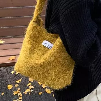 Популярная в этом году женская сумка-ведро 2025 года, универсальная большая вместительная сумка через плечо из плюша, мягкая меховая сумка для подмышек для женщин серый