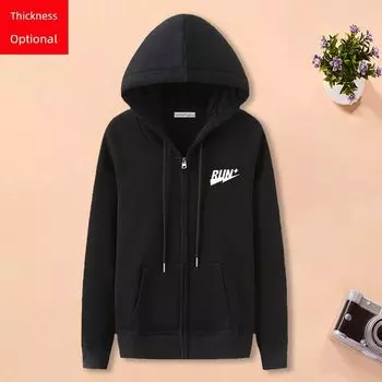 Популярная верхняя одежда больших размеров Женский осенне-зимний кардиган из чистого хлопка с бархатной подкладкой Утепленная толстовка на молнии Свободная Модная Black XL