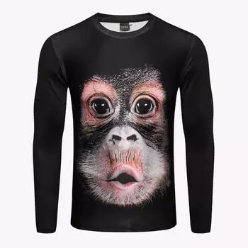 Популярная вещь в Интернете, 3D футболка с длинными рукавами и круглым вырезом с изображением обезьяны Дуду, эластичная спортивная футболка с толстым животом и забавными выражениями животных в наличии M