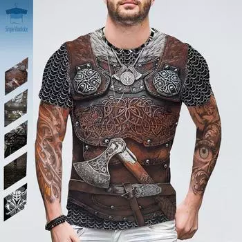 Популярная винтажная мужская одежда больших размеров Viking Armor, футболки с 3D принтом и графикой, полиэстер, Harajuku, летняя повседневная футболка с короткими рукавами