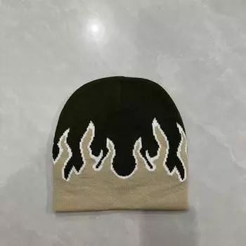 Популярная вязаная шапка с пламенем, мужская европейская и американская хип-хоп уличная шапка-пуловер, осенне-зимняя теплая жаккардовая шапка для холодного отдыха на открытом воздухе M56-58cm