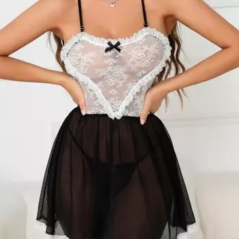 Популярная забавная сетчатая юбка на подтяжках с кружевом и перспективой, кружево с низкой грудью, нижнее белье для косплея для женщин S