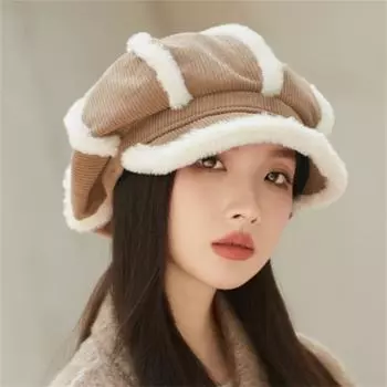 Популярная женская беретная шляпа из утолщенного вельвета Burr Octagonal Hat в корейском стиле Face Painter Hat one size fits all хаки