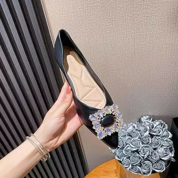 Популярная женская обувь на плоской подошве из новой универсальной мягкой кожи с противоскользящим покрытием, классические повседневные туфли большого размера для женщин 43 33 чёрный