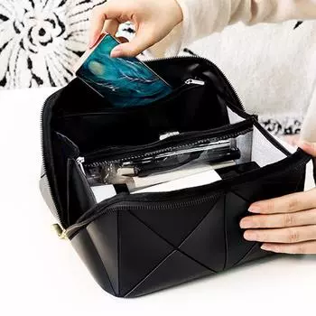 Популярная женская простая косметичка с ромбовидной решеткой, складная косметичка, большая вместительная косметичка для хранения, для дома, деловой поездки CHINA