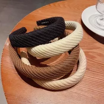 «Популярная женская ретро-повязка на голову из вельвета и твила с широкими полями и заколкой-губкой для осени и зимы» F1001 кофейный