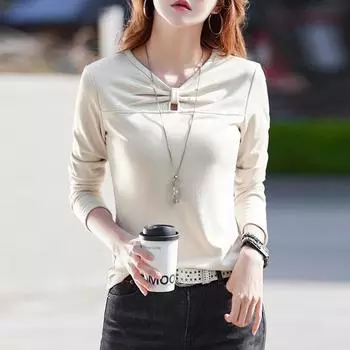 Популярная женская рубашка, повседневная модная однотонная весенняя рубашка с v-образным вырезом и длинным рукавом, универсальные удобные женские рубашки M абрикосовый