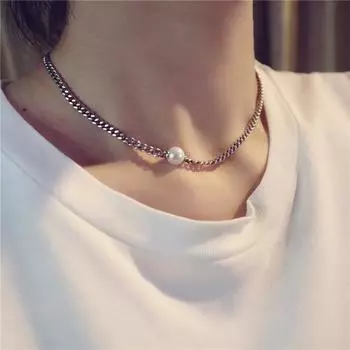 Популярная женская шейная цепочка с жемчугом S925, толстая цепочка в стиле ретро, красивое и универсальное ожерелье с жемчужным воротником 38CM