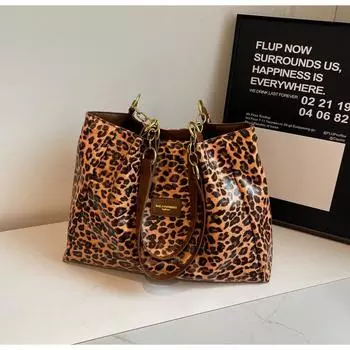 Популярная женская сумка 2024 года, сумка через плечо, новая цепочка, большая вместительная сумка-тоут, европейский и американский стиль, мода, леопардовый принт, портативная чёрный