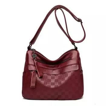 Популярная женская сумка через плечо из мягкой кожи с шахматным узором и множеством карманов