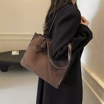 Популярная женская сумка через плечо из натуральной кожи и бархата, осень-зима 2024 года, большая вместительная сумка с держателем для банта бордовый