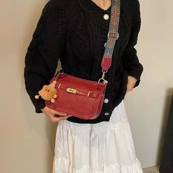 Популярная женская сумка Kelly, новая зимняя ниша с текстурой, маленькая квадратная сумка диагонального креста на одно плечо, японская сумка контрастного цвета