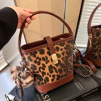 Популярная женская сумка осень-зима 2024 года, новая сумка-мессенджер с леопардовым принтом, повседневная переносная сумка-ведро