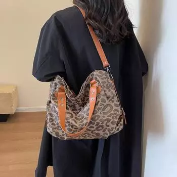 Популярная женская сумка с контрастным леопардовым принтом, большая вместительная сумка на плечо, большая сумка чёрный