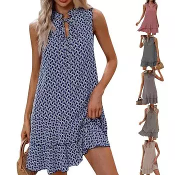 Популярное богемное платье без рукавов с V-образным вырезом и завязками L чёрный