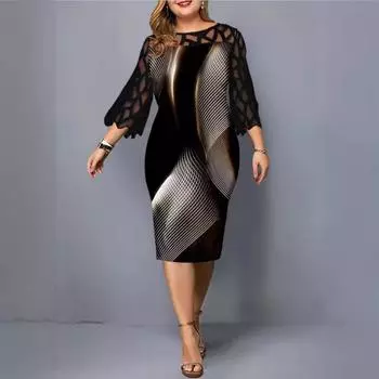 Популярное цифровое печатное кружевное платье с рукавом девять четвертей, женская одежда больших размеров L