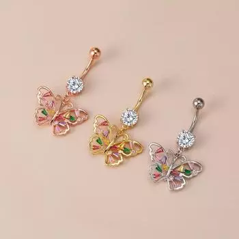 Популярное европейское и американское кольцо для пупка в виде бабочки с инкрустацией из циркона - модный и уникальный дизайн