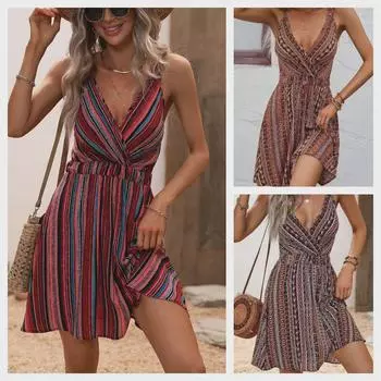 Популярное европейское и американское платье-халат с V-образным вырезом и тонкими бретельками - коллекция Лето 2024 Medium