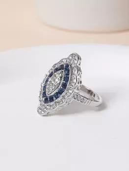 Популярное европейское и американское серебряное женское повседневное кольцо с инкрустацией белыми стразами
