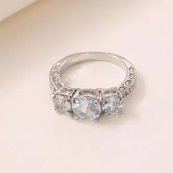 Популярное европейское и американское серебряное женское повседневное кольцо с инкрустацией белым цирконом
