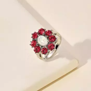 Популярное европейское и американское серебряное женское повседневное кольцо с инкрустацией красным цирконом