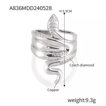 Популярное медное настоящее золотое кольцо с бриллиантами в форме змеи для пары, нишевое индивидуальное открытие легкого роскошного кольца One Size