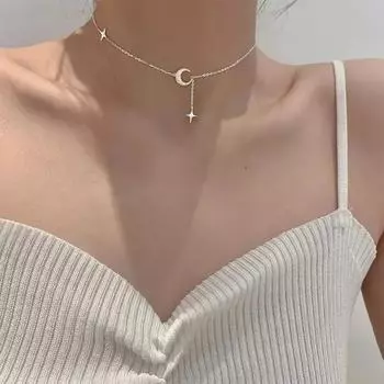 Популярное модное ожерелье с луной и звездой, кулон-цепочка геометрической формы для женщин, изысканные аксессуары C3263-1