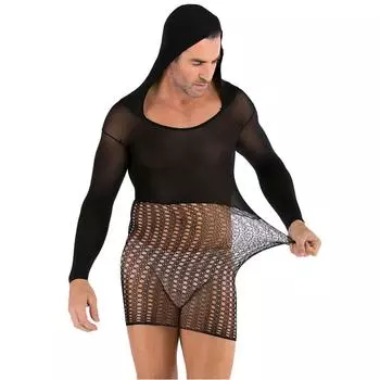 Популярное мужское эротическое нижнее белье, сетчатое платье большого размера с капюшоном и обхватом бедер one size fits all