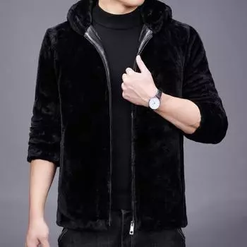 Популярное мужское пальто из искусственного норкового меха с плюшем и утолщенным зимним теплом для людей среднего возраста и молодежи, повседневная мужская шуба из меха L