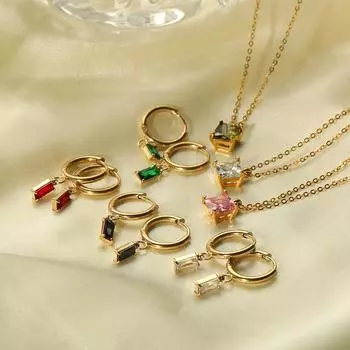 Популярное ожерелье из титановой стали, высококачественная подвеска из циркония, ожерелье из нержавеющей стали, комплект серег-гвоздиков, модные.