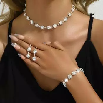 Популярное ожерелье с цепочкой-коготь, серьги со стразами, комплект браслетов, комплект из трех предметов, цепочка на ключицу, аксессуары для вечернего платья.