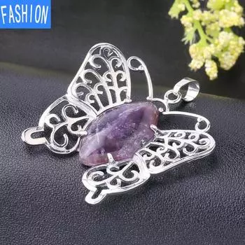 Популярное ожерелье с полой бабочкой, кулон из натурального хрустального камня, энергетическая медная пряжка, ожерелье с животным из сплава white turquoise