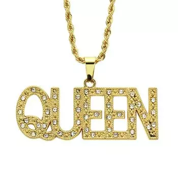 Популярное ожерелье в европейском и американском стиле, модный модник в стиле хип-хоп, подвеска с подвеской в виде буквы королевы с бриллиантами