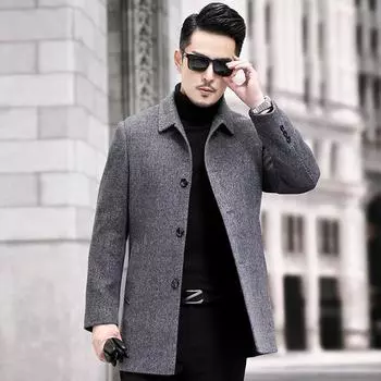 Популярное пальто мужское шерстяное кашемировое новое осенне-зимнее мужское утолщенное двусторонняя шерстяная куртка с отворотом «папа» M