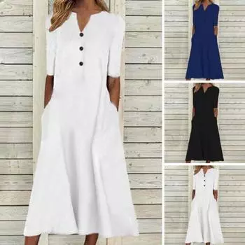 Популярное повседневное платье с V-образным вырезом и антипиллингом 2XL белый