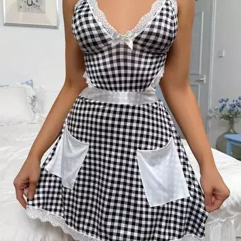 Популярное сексуальное нижнее белье, одежда для горничных, сексуальная униформа, женское платье, клетчатая юбка S