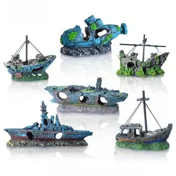 Популярное украшение для аквариума в виде затонувшего корабля: Убежище для затонувшей парусной лодки для аквариумов Small shipwreck