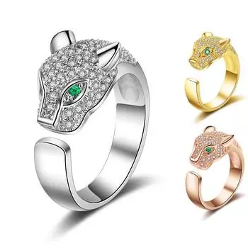 Популярное уникальное открытое кольцо с головой леопарда в Европе и Америке золотой