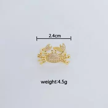 Популярное ювелирное изделие, кольцо с медным покрытием из циркония и животных, модное открытое кольцо в виде краба, изысканная ниша