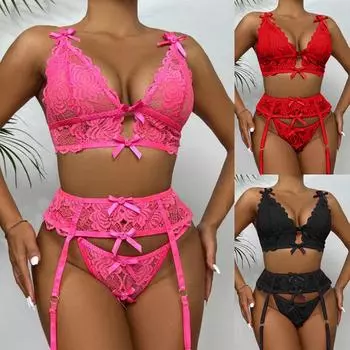 Популярное в 2024 году сексуальное глубокое V-образное ягодичное подвязки из трех частей эротическое нижнее белье S