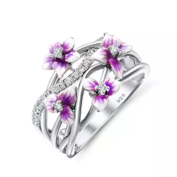 Популярное женское кольцо с цветочным клеем и фиолетовым цветком, европейское и американское бриллиантовое обручальное кольцо No. 6