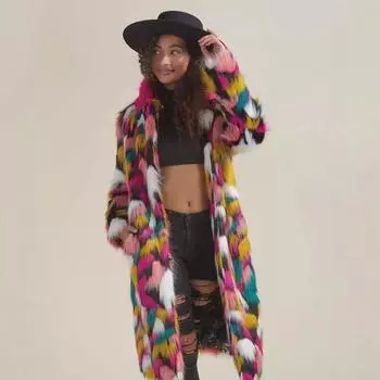 Популярное женское пальто с мехом средней и длинной длины S