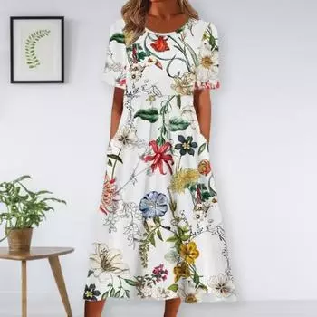 Популярное женское свободное платье с круглым вырезом и высокой талией, моющееся женское повседневное платье миди для покупок, свадебное платье M черный белый