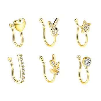 Популярность нового сплава, 6-компонентные носовые зажимные бриллианты без перфорации, европейский и американский тренд, прокол человеческого тела, поддельное носовое кольцо
