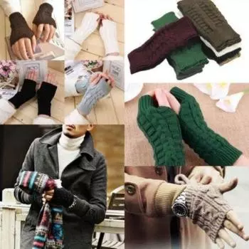 Популярные 1 пара женских модных вязаных зимних перчаток без пальцев, мягкая теплая варежка белый