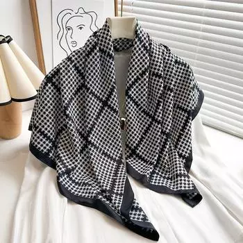 Популярные 90*90 см пляжные шарфы в ломаную клетку квадратный платок стиль женский роскошный платок дизайн солнцезащитный шелковый хиджаб галстук сумка 90X90cm